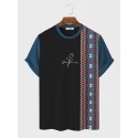 Mens Argyle Rose Print Crew Neck Ethnic Short Sleeve T-Shirts