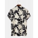 Mens Flowery Graphic Ornament Front Buttons Skin Friendly Shirts