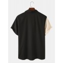 Men Designer Solid Color Patchwork Short Sleeve Casual Shirts