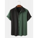 Men Designer Solid Color Patchwork Short Sleeve Casual Shirts