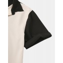 Men Designer Solid Color Patchwork Short Sleeve Casual Shirts