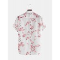 Mens Cherry Blossoms Floral Print Short Sleeve Casual Vacation Shirts