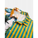 Mskufo Design Men Tropical Leaf Colorful Stripe Mixed Print Short Sleeve Casual Holiday Shirts
