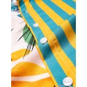 Mskufo Design Men Tropical Leaf Colorful Stripe Mixed Print Short Sleeve Casual Holiday Shirts