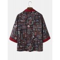 Mens Ethnic Tribal Geometric Print Contrast Trim Loose Kimono