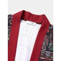 Mens Ethnic Tribal Geometric Print Contrast Trim Loose Kimono