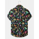 Mens Cartoon Colorful Mushroom Print Lapel Short Sleeve Shirt