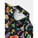 Mens Cartoon Colorful Mushroom Print Lapel Short Sleeve Shirt