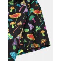 Mens Cartoon Colorful Mushroom Print Lapel Short Sleeve Shirt