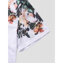 Mens Floral Print Crew Neck Holiday Short Sleeve T-Shirts