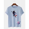 Mens Astronaut Planet Print Short Sleeve 100% Cotton T-Shirt