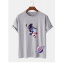 Mens Astronaut Planet Print Short Sleeve 100% Cotton T-Shirt