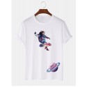 Mens Astronaut Planet Print Short Sleeve 100% Cotton T-Shirt