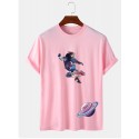Mens Astronaut Planet Print Short Sleeve 100% Cotton T-Shirt
