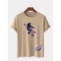Mens Astronaut Planet Print Short Sleeve 100% Cotton T-Shirt