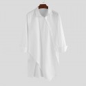 Men Solid Color Asymmetric Hem Long Sleeve Lapel Collar Shirt