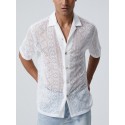 Mens Crochet Hollow Out Revere Collar Front Buttons Shirts