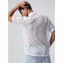 Mens Crochet Hollow Out Revere Collar Front Buttons Shirts