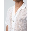 Mens Crochet Hollow Out Revere Collar Front Buttons Shirts