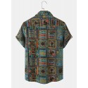 Mens Tribal Animals Print Ethnic Style Short Sleeve Shirts