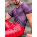 Men Shiny Shimmer Sheer Mesh See Through Short Sleeve T-Shirt