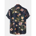 Mens Holiday Casual Floral Print Lapel Button Short Sleeve Shirt