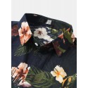 Mens Holiday Casual Floral Print Lapel Button Short Sleeve Shirt