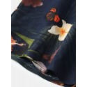 Mens Holiday Casual Floral Print Lapel Button Short Sleeve Shirt