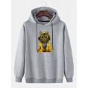 Mens Cute Cartoon Cat Print Drop Shoulder Long Sleeve Hoodies