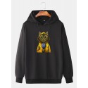 Mens Cute Cartoon Cat Print Drop Shoulder Long Sleeve Hoodies
