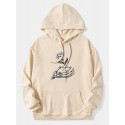 Men Rose Skeleton Hand Print Drawstring Pocket Hooded Sweatshirts
