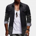 Mens Vintage Denim Patchwork Long Sleeve Casual Shirts