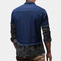 Mens Vintage Denim Patchwork Long Sleeve Casual Shirts