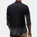 Mens Vintage Denim Patchwork Long Sleeve Casual Shirts
