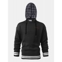 Mens Patchwork Casual Knitted Drawstring Plaid Hooded Sweater