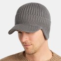Men Baseball Cap Acrylic Knitted Thickened Jacquard Striped Ear Protection Warmth Hat