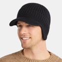 Men Baseball Cap Acrylic Knitted Thickened Jacquard Striped Ear Protection Warmth Hat