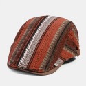 Collrown Men Knit Stripe Pattern Patchwork Retro Casual Outdoor Forward Hat Beret Hat