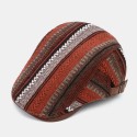 Collrown Men Knit Stripe Pattern Patchwork Retro Casual Outdoor Forward Hat Beret Hat