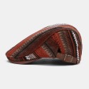 Collrown Men Knit Stripe Pattern Patchwork Retro Casual Outdoor Forward Hat Beret Hat