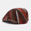 Collrown Men Knit Stripe Pattern Patchwork Retro Casual Outdoor Forward Hat Beret Hat