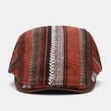 Collrown Men Knit Stripe Pattern Patchwork Retro Casual Outdoor Forward Hat Beret Hat