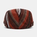 Collrown Men Knit Stripe Pattern Patchwork Retro Casual Outdoor Forward Hat Beret Hat