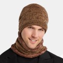2 PCS Men Autumn Winter Warm Knitted Baotou Cap Scarf Plaid Pattern Outdoor Biking Ear Protection Windproof Beanie Skull Hat