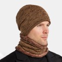 2 PCS Men Autumn Winter Warm Knitted Baotou Cap Scarf Plaid Pattern Outdoor Biking Ear Protection Windproof Beanie Skull Hat