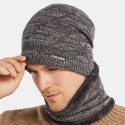 2 PCS Men Autumn Winter Warm Knitted Baotou Cap Scarf Plaid Pattern Outdoor Biking Ear Protection Windproof Beanie Skull Hat