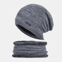 2 PCS Men Autumn Winter Warm Knitted Baotou Cap Scarf Plaid Pattern Outdoor Biking Ear Protection Windproof Beanie Skull Hat