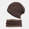2 PCS Men Autumn Winter Warm Knitted Baotou Cap Scarf Plaid Pattern Outdoor Biking Ear Protection Windproof Beanie Skull Hat
