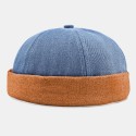 Unisex Landlord Cap Polyester Cotton Patchwork Geometric Embroidery Letters Pattern Steel Seal Fashion Brimless Beanie Skull Cap