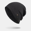 Men Winter Plus Velvet H Badge Pattern Outdoor Knitted Warm Beanie Toque Hat